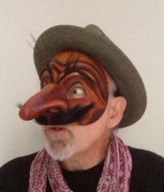 Newman in handmade leather Commedia mask Capitano